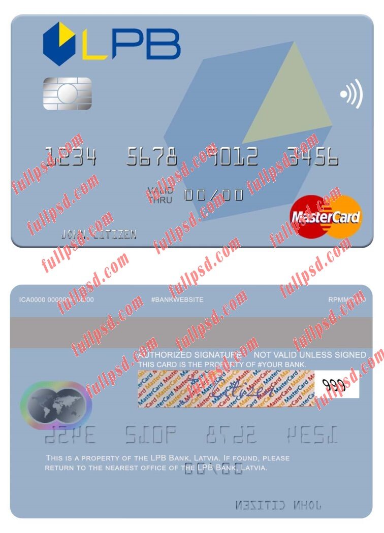 Latvia LPB Bank mastercard psd template