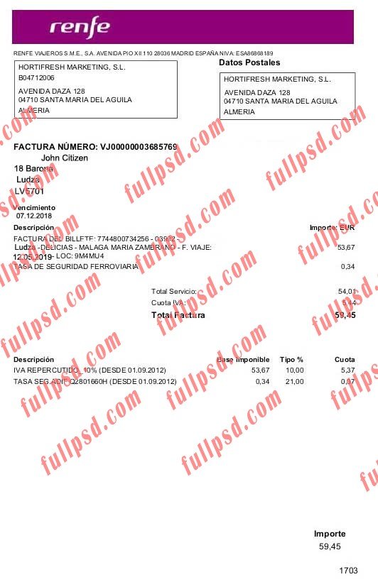 download Latvia Renfe PSD utility bill PSD template