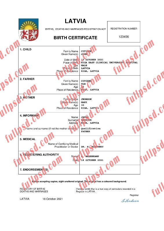 download Latvia Birth certificate pdf and word template