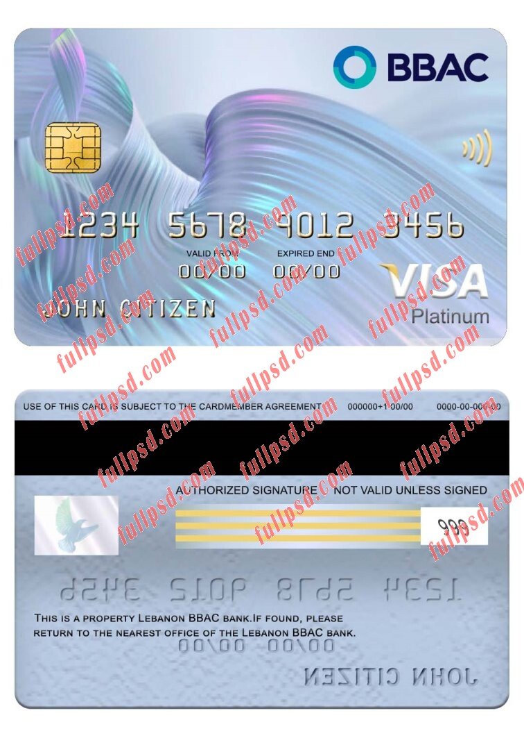 download Lebanon BBAC visa platinum card psd template