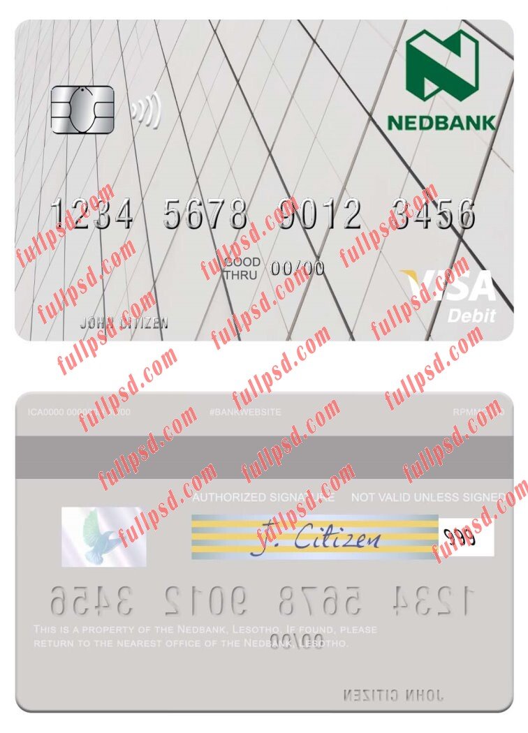 download Lesotho Nedbank visa debit card psd template