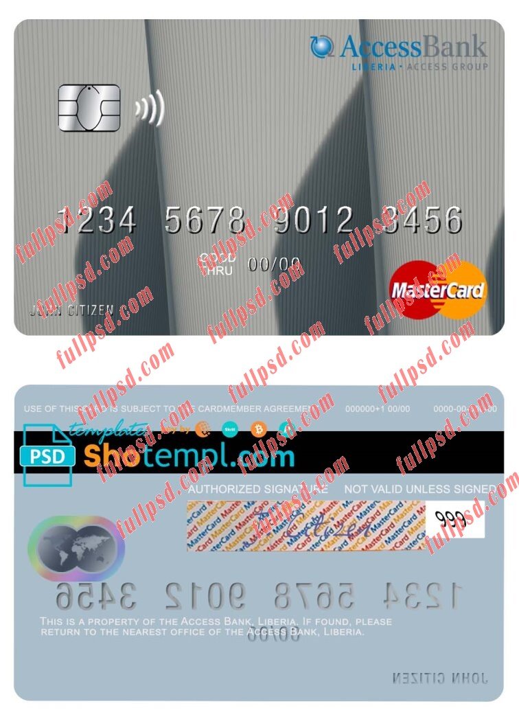 Liberia Access Bank mastercard psd template