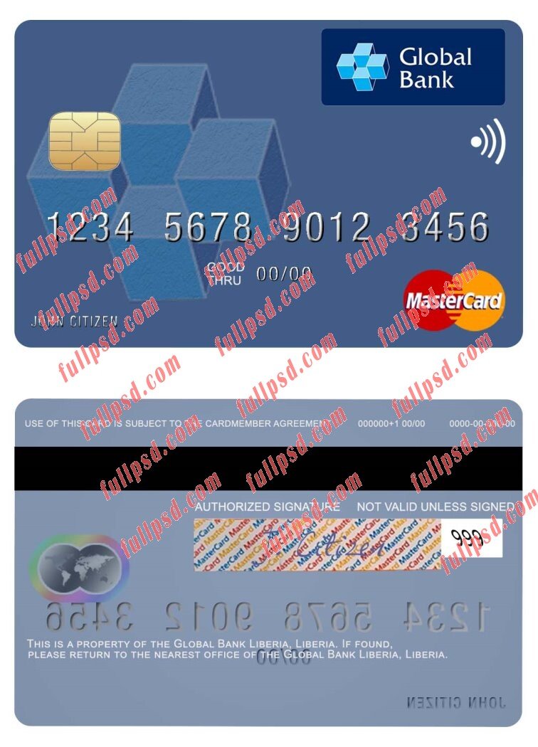 Liberia Global Bank Liberia mastercard psd template