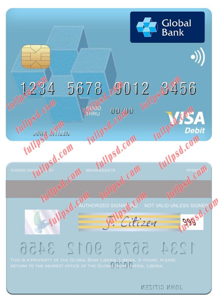 download Liberia Global Bank Liberia visa debit card psd template