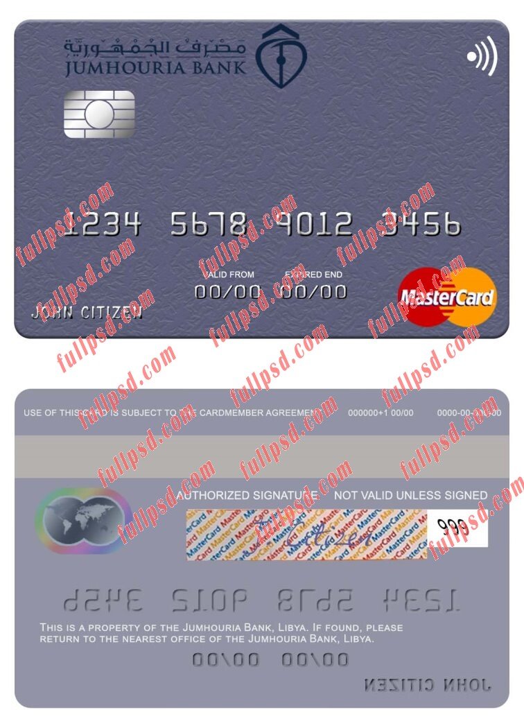 Libya Jumhouria Bank mastercard psd template
