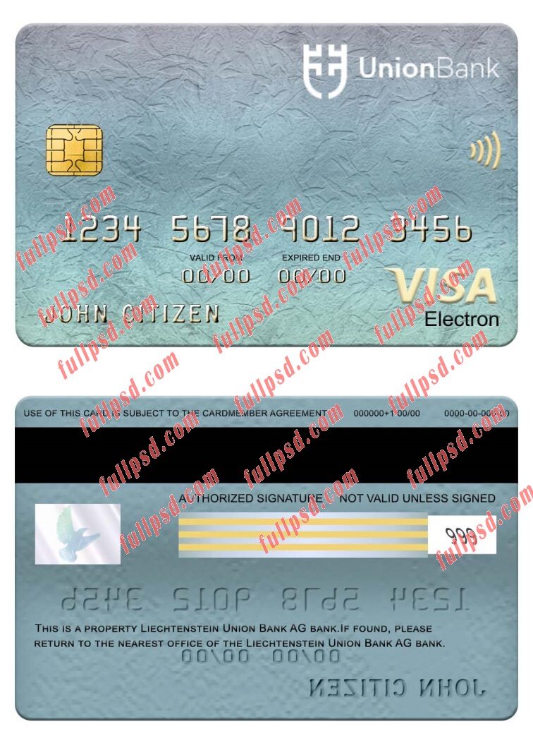 download Liechtenstein union bank visa electron card psd template