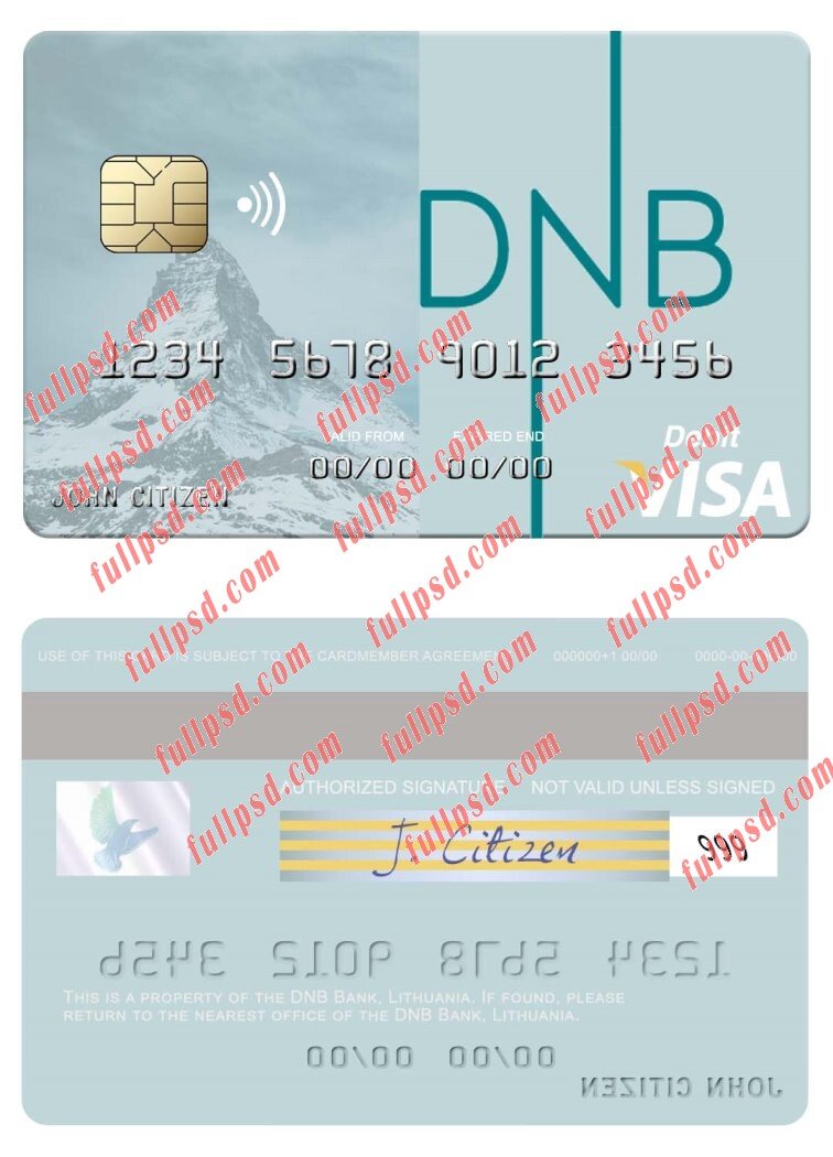 download Lithuania DNB Bank visa debit card psd template