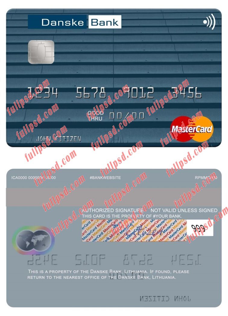 Lithuania Danske Bank mastercard psd template