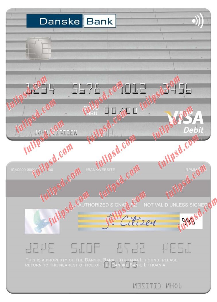 download Lithuania Danske Bank visa debit card psd template