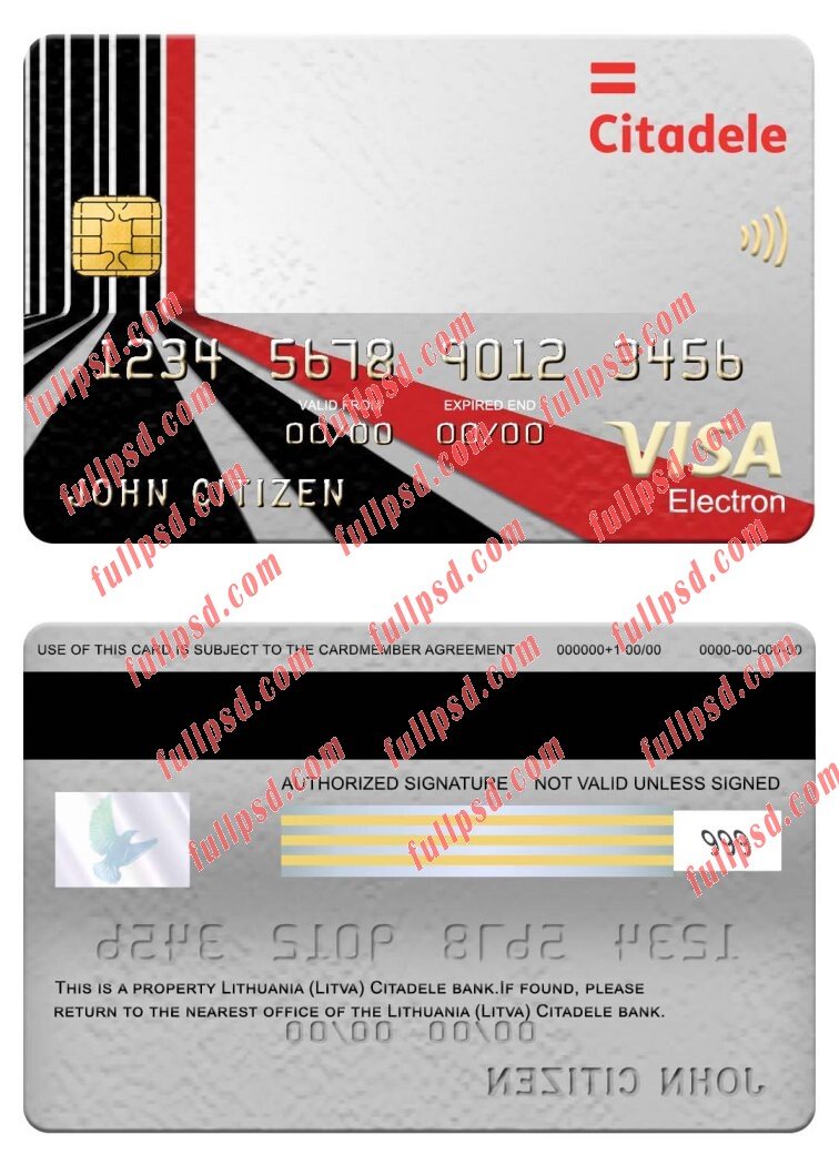 download Lithuania Litva Citadele bank visa electron card psd template