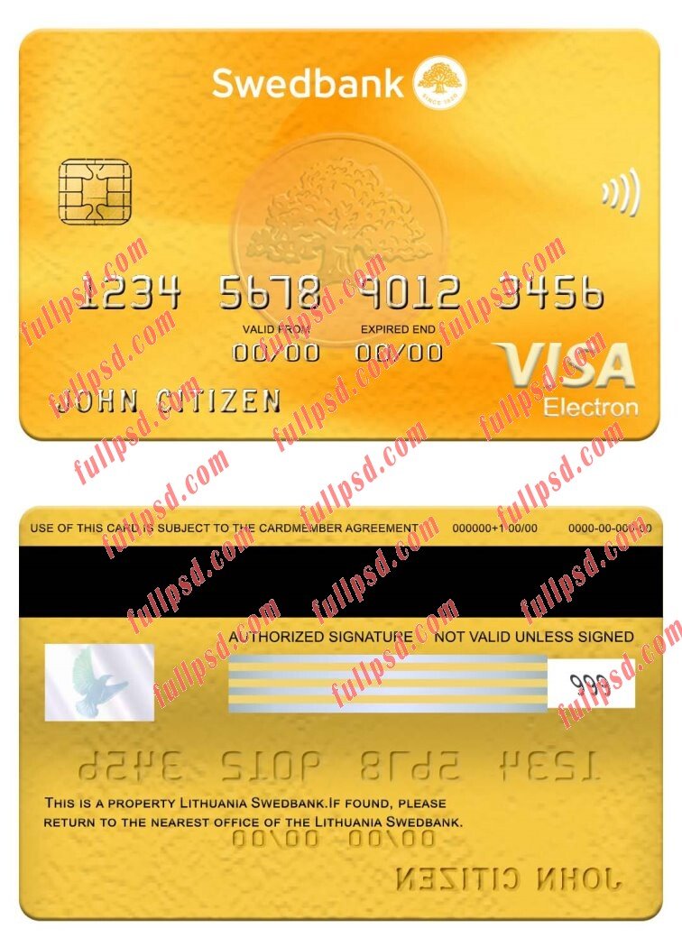 download Lithuania Swedbank visa electron card psd template
