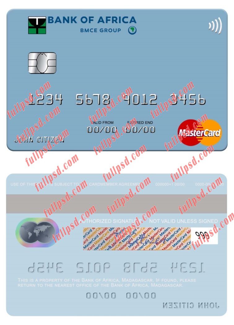 Madagascar Bank of Africa mastercard psd template