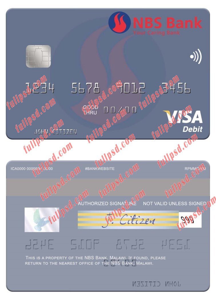 download Malawi NBS Bank visa debit card psd template