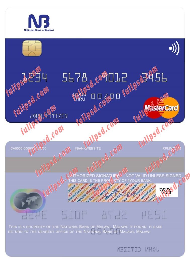 Malawi National Bank of Malawi mastercard psd template
