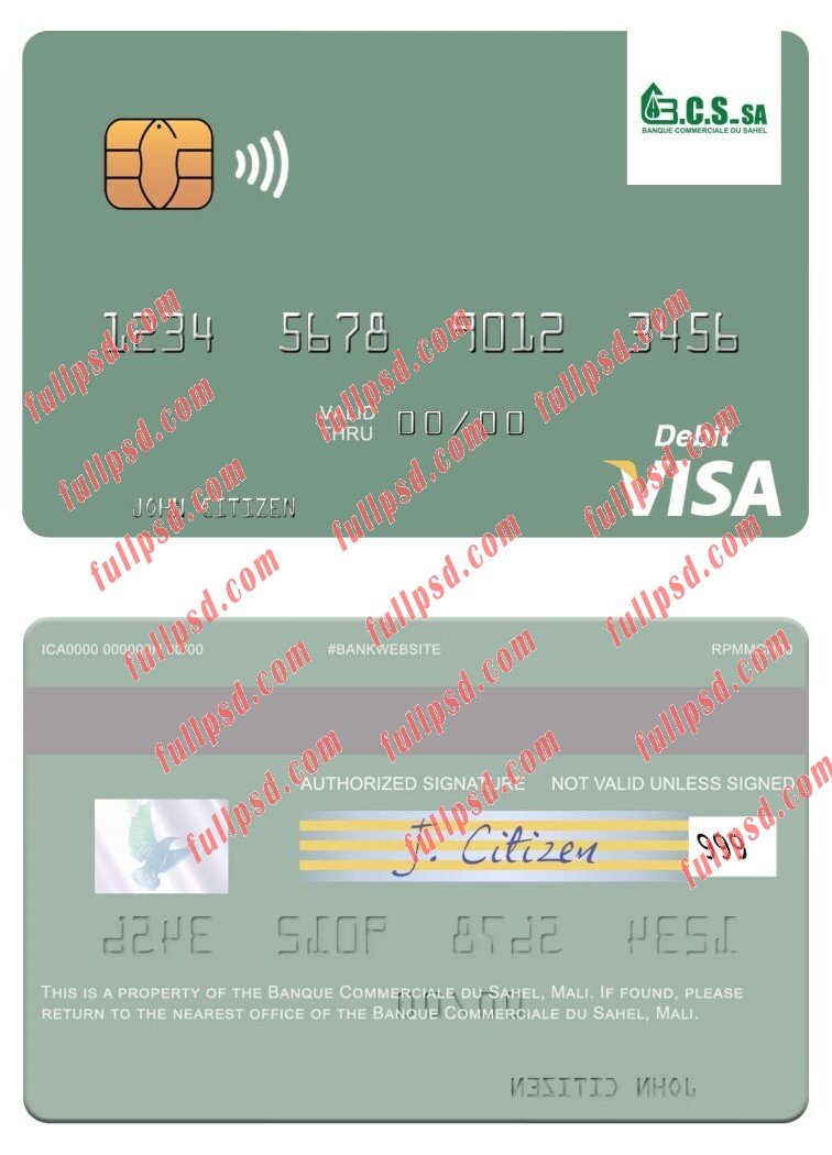 download Mali Banque Commerciale du Sahel visa debit card psd template