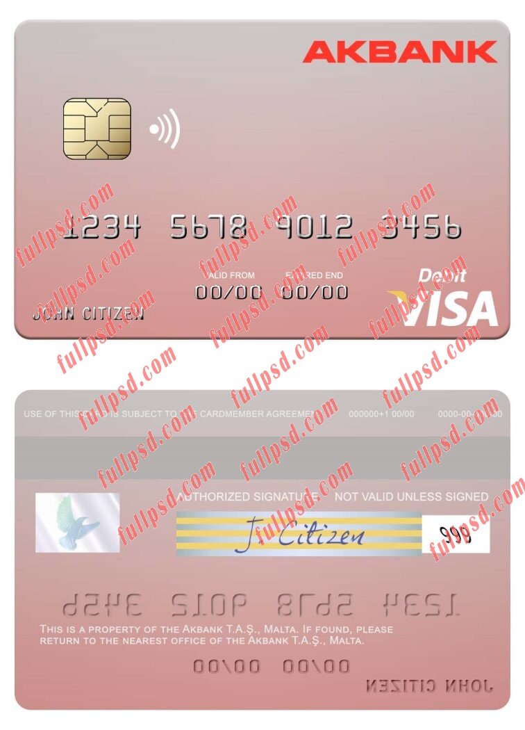 download Malta Akbank T.A.S. visa debit card psd template