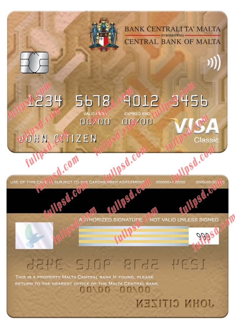 download Malta Central Bank visa classic card psd template