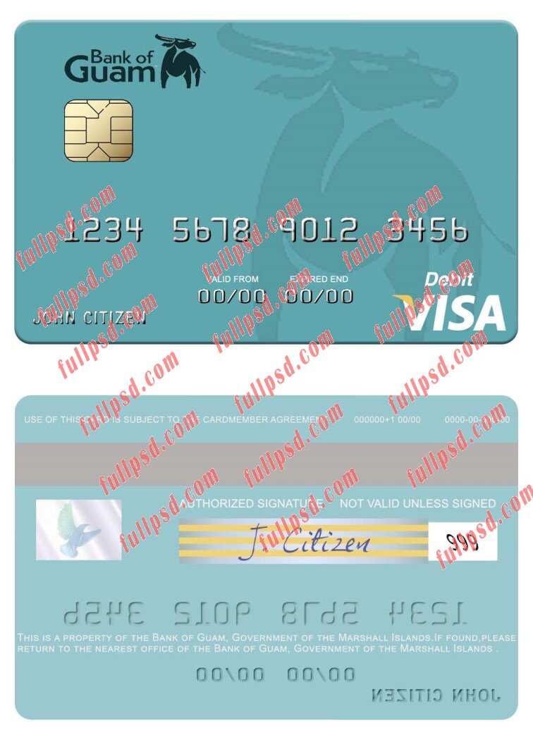 download Marshall Islands Bank of Guam visa debit card psd template