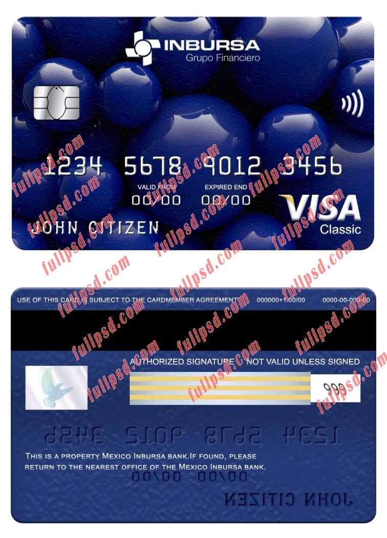 download Mexico Inbursa bank visa classic card psd template