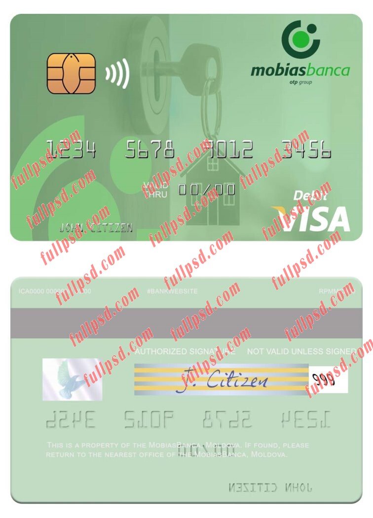 download Moldova MobiasBanca visa debit card psd template