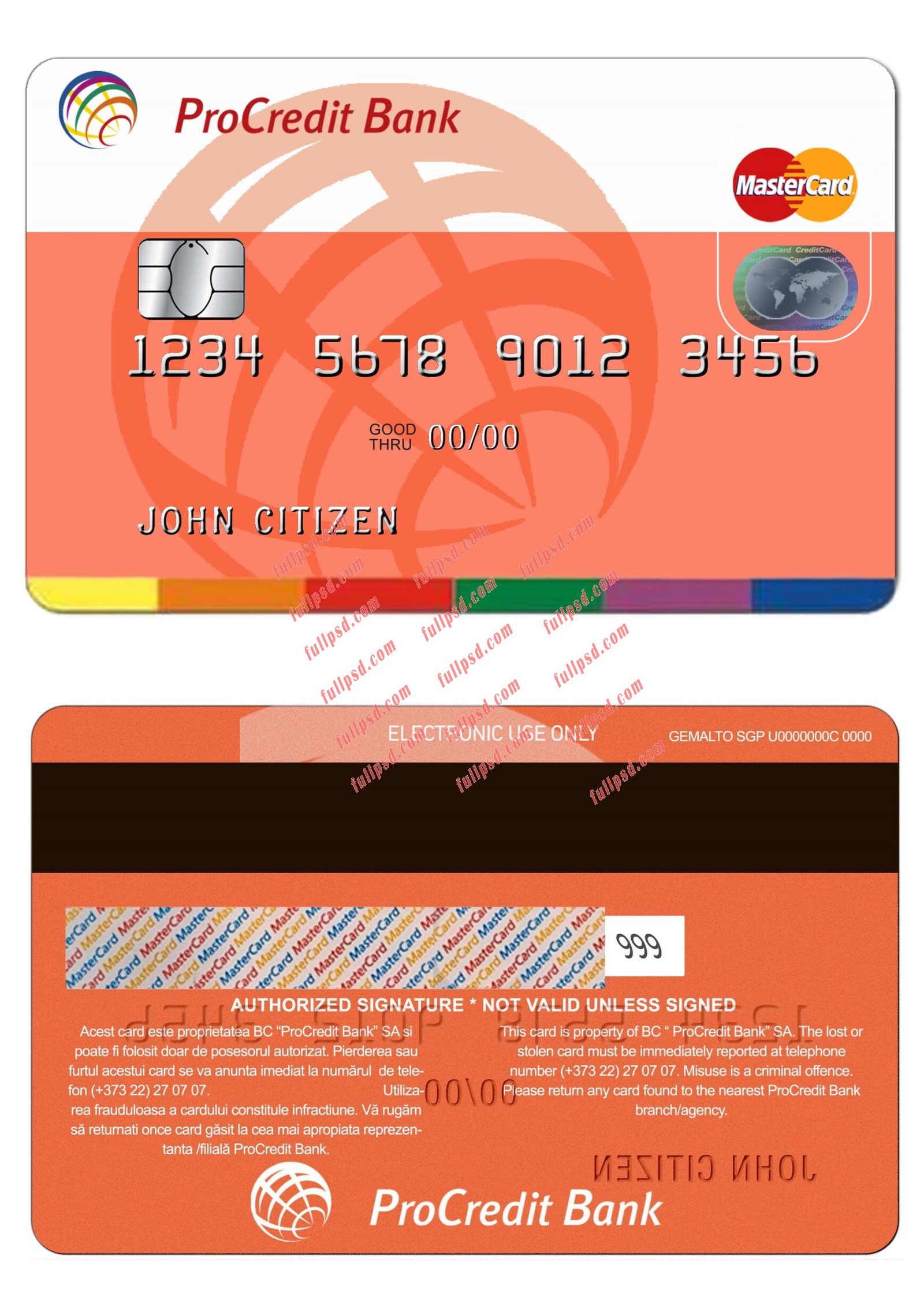 Moldova ProCredit Bank MasterCard V2 psd template