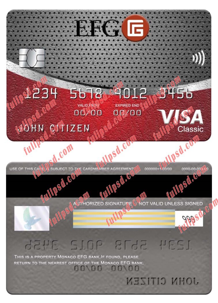 download Monaco EFG Bank visa classic card psd template