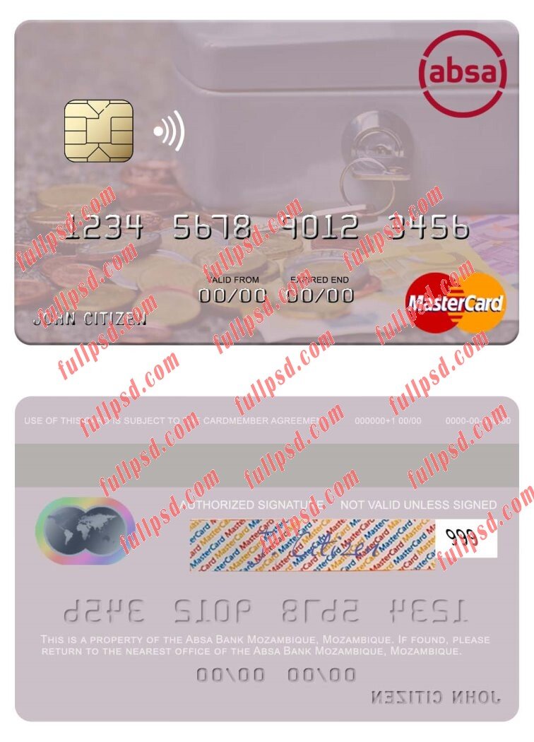 Mozambique Absa Bank Mozambique mastercard psd template