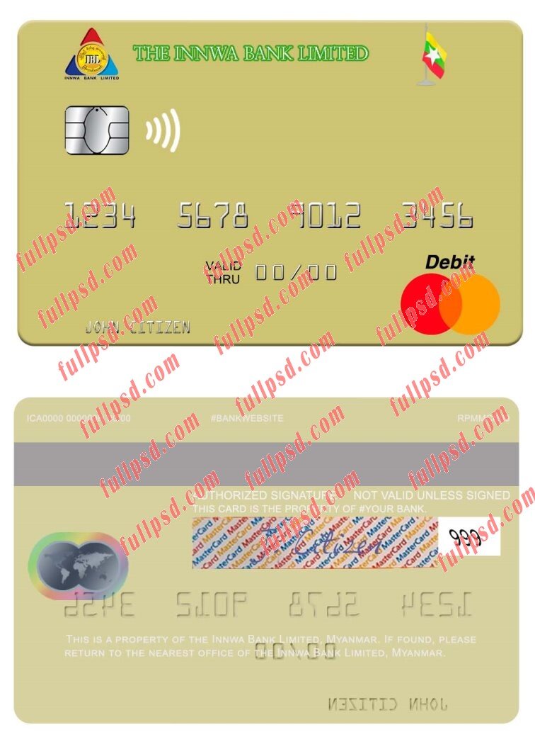 Myanmar Innwa Bank Limited mastercard psd template