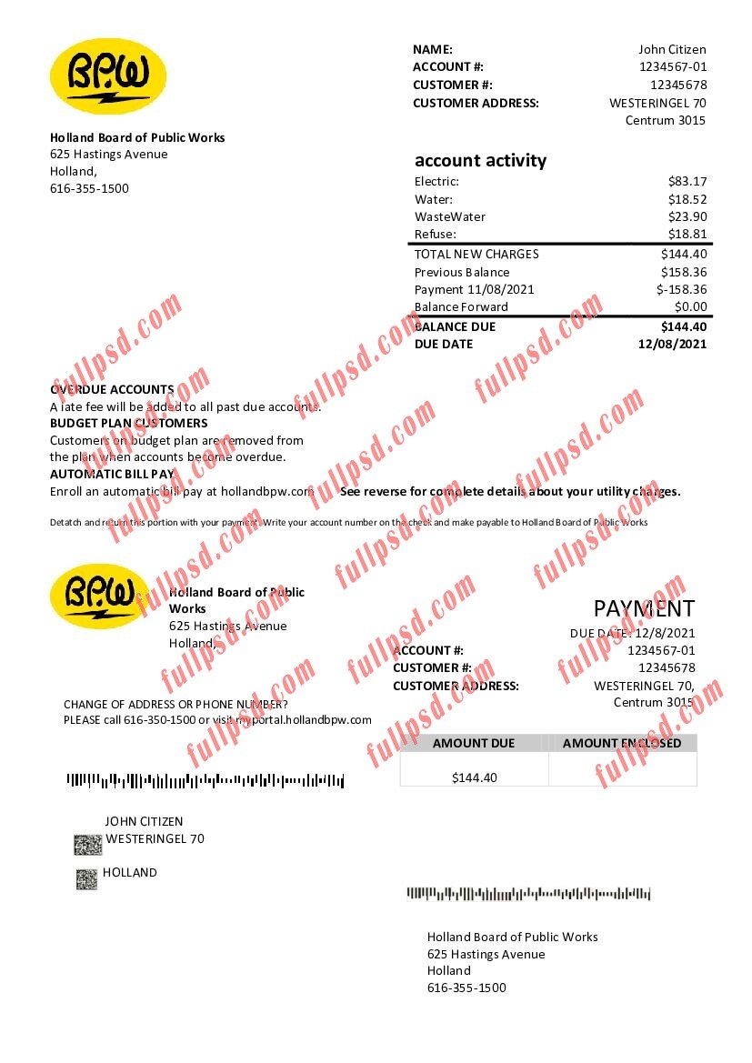 download Netherlands BPW V2 utility bill pdf and word template