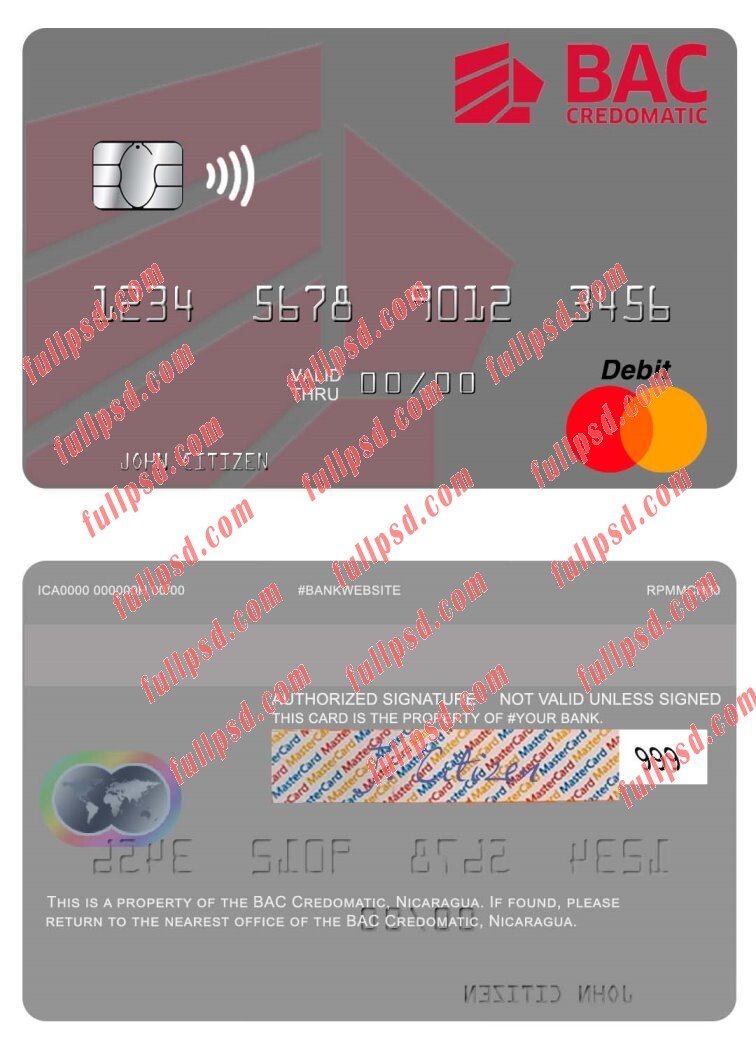 Nicaragua BAC Credomatic mastercard psd template