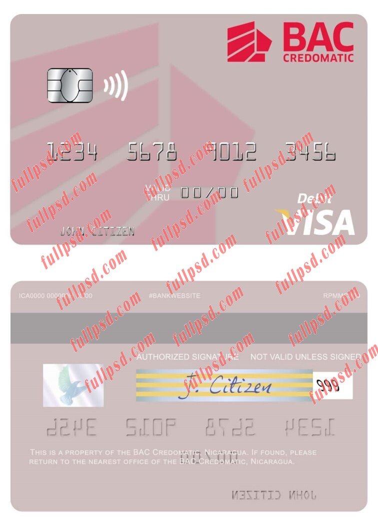 download Nicaragua BAC Credomatic visa debit card psd template