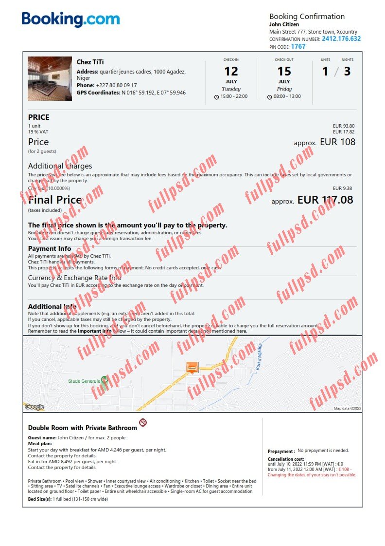 download Niger hotel booking Confirmation pdf and word template