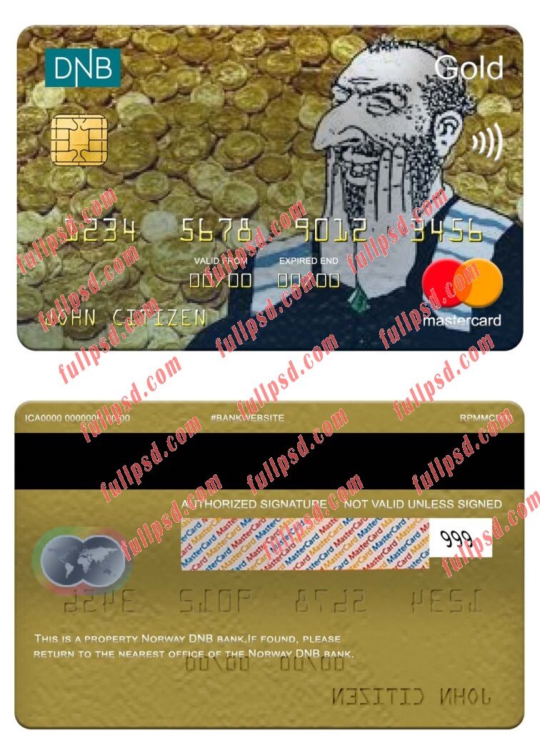 Norway DNB bank mastercard gold psd template