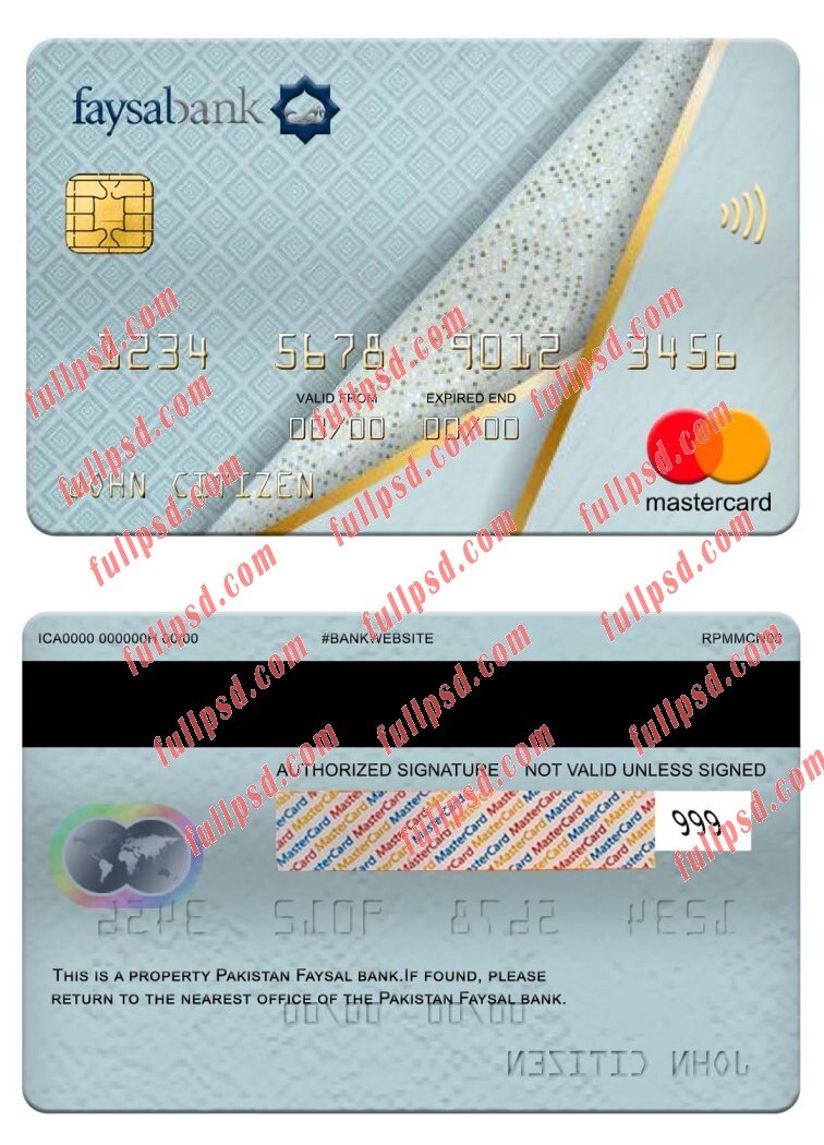 Pakistan Faysal bank mastercard psd template