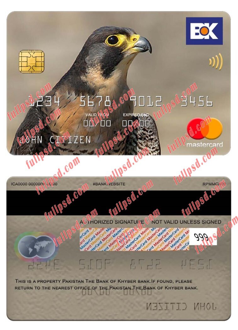 Pakistan The Bank of Khyber bank mastercard psd template