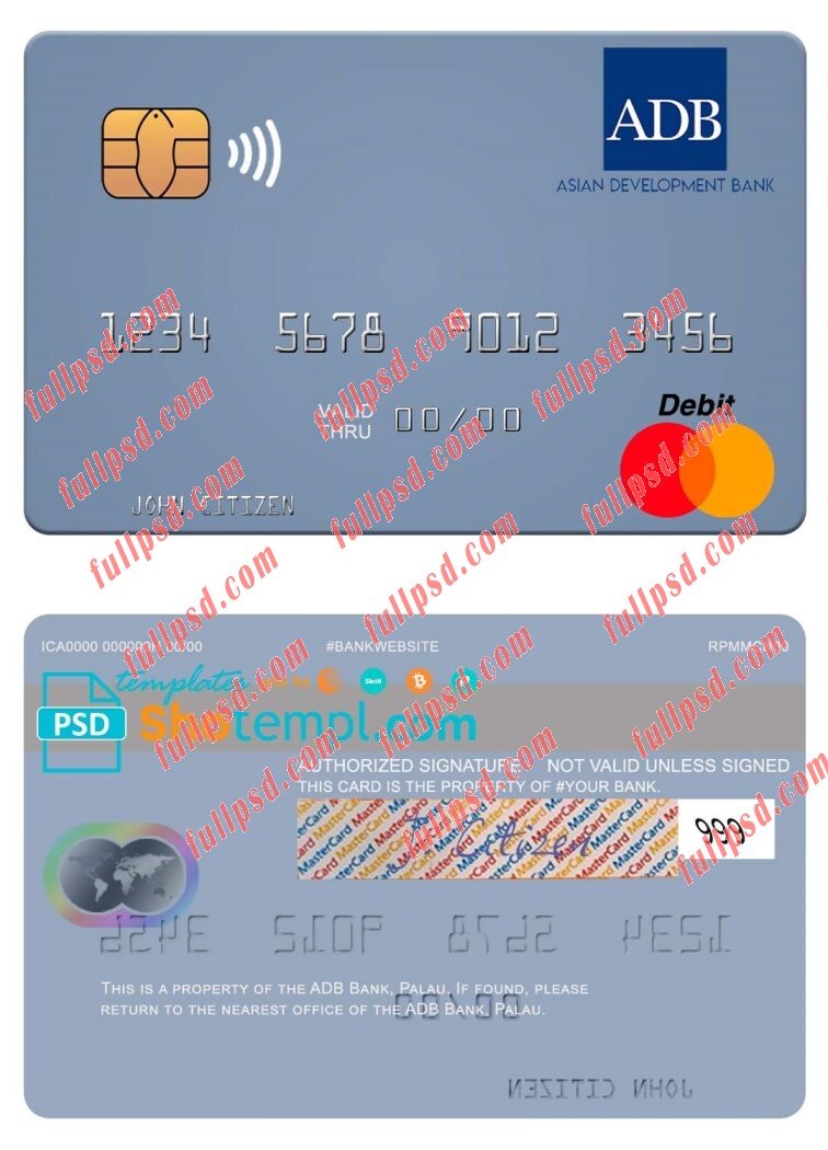 Palau ADB Bank mastercard psd template
