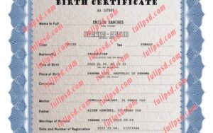 download Panama Birth certificate PSD Template fully editable