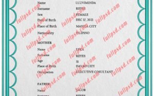 download Philippines Birth certificate V2 PSD Template fully editable