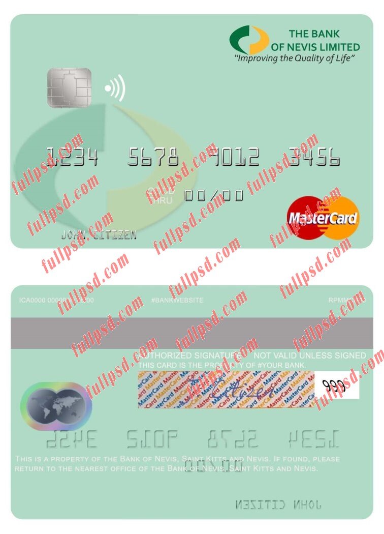 Saint Kitts and Nevis SKNA Bank mastercard psd template