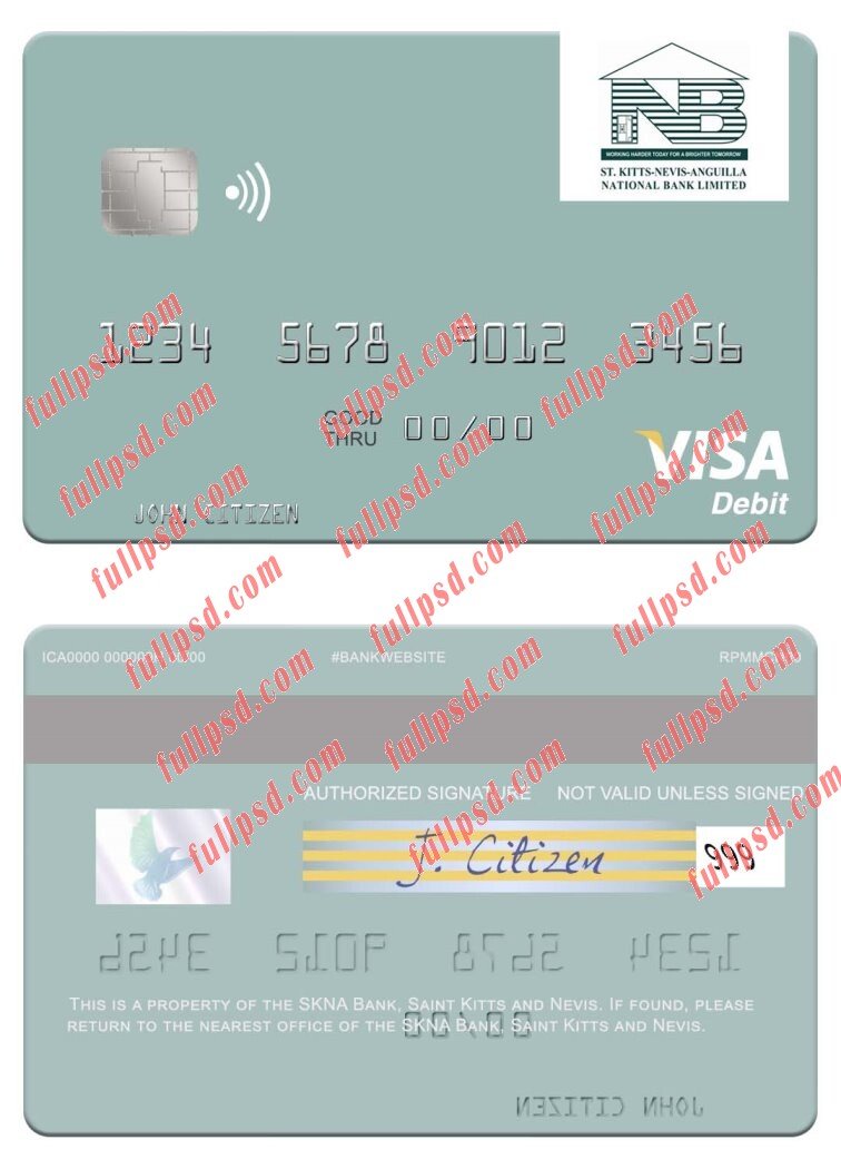 download Saint Kitts and Nevis SKNA Bank visa debit card psd template