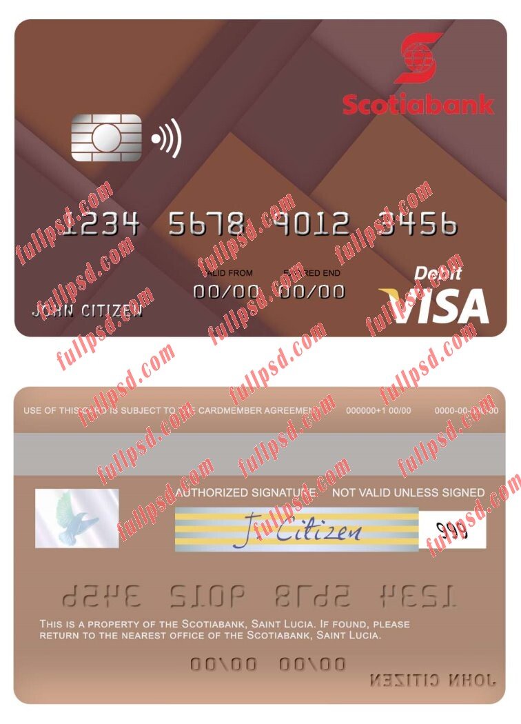 download Saint Lucia Scotiabank visa debit card psd template