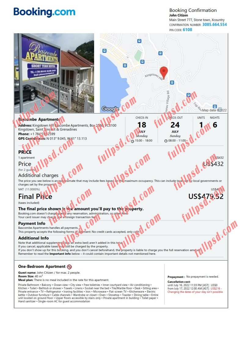 download Saint Vincent and the Grenadines hotel booking Confirmation pdf and word template