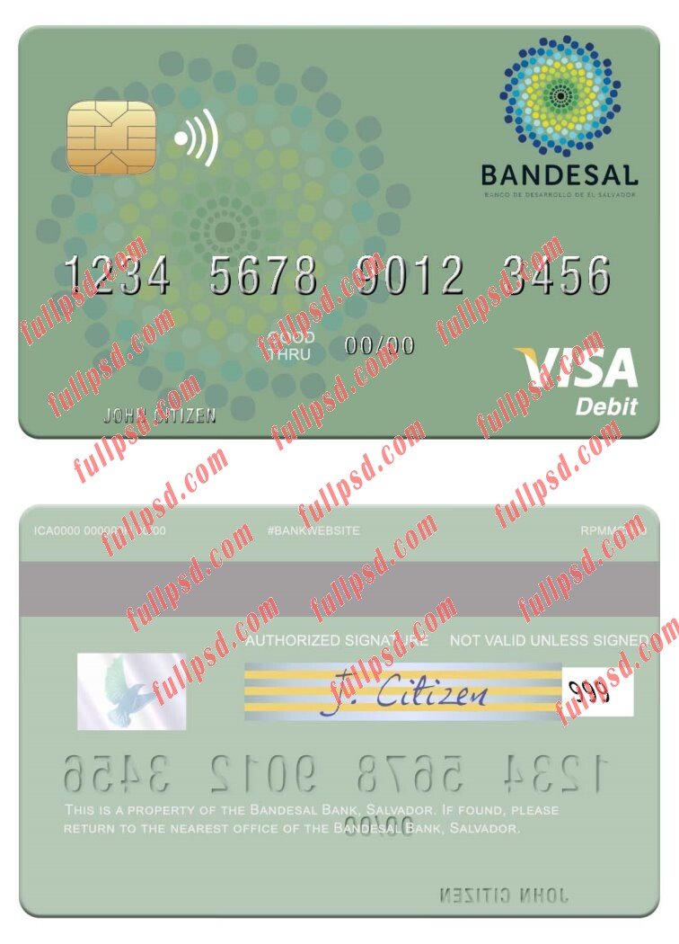download Salvador Bandesal Bank visa debit card psd template