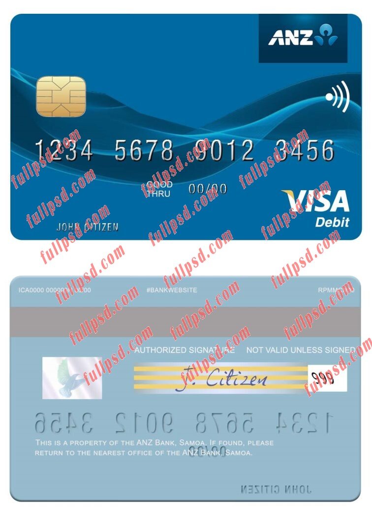 download Samoa ANZ Bank visa debit card psd template