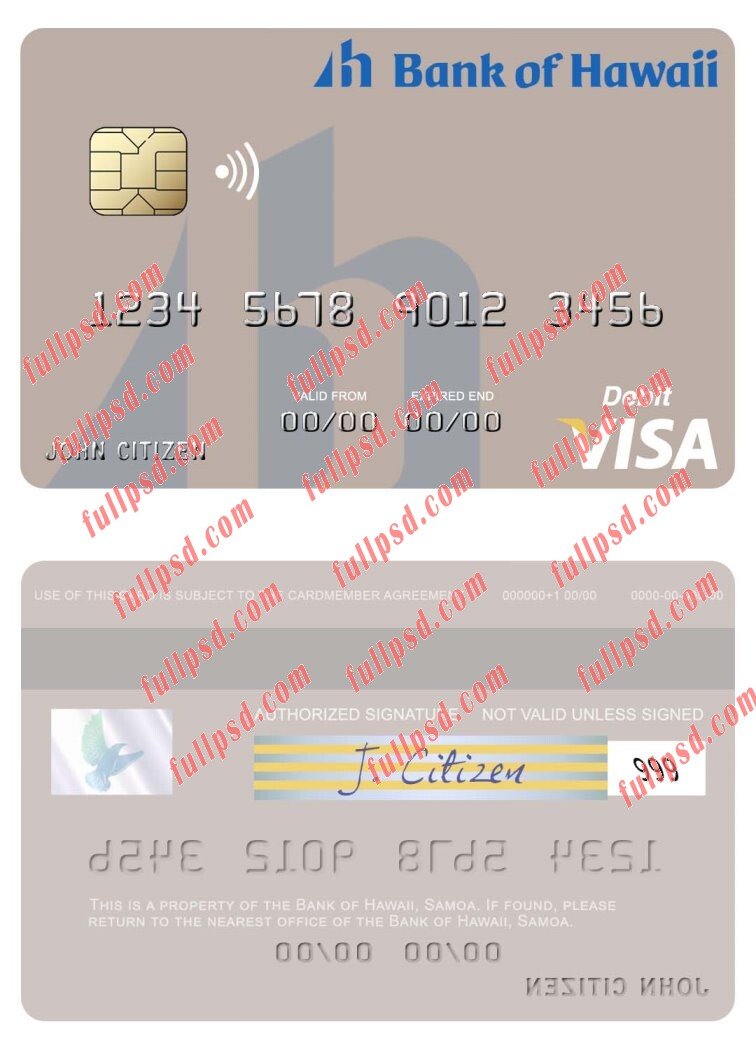 download Samoa Bank of Hawaii visa debit card psd template