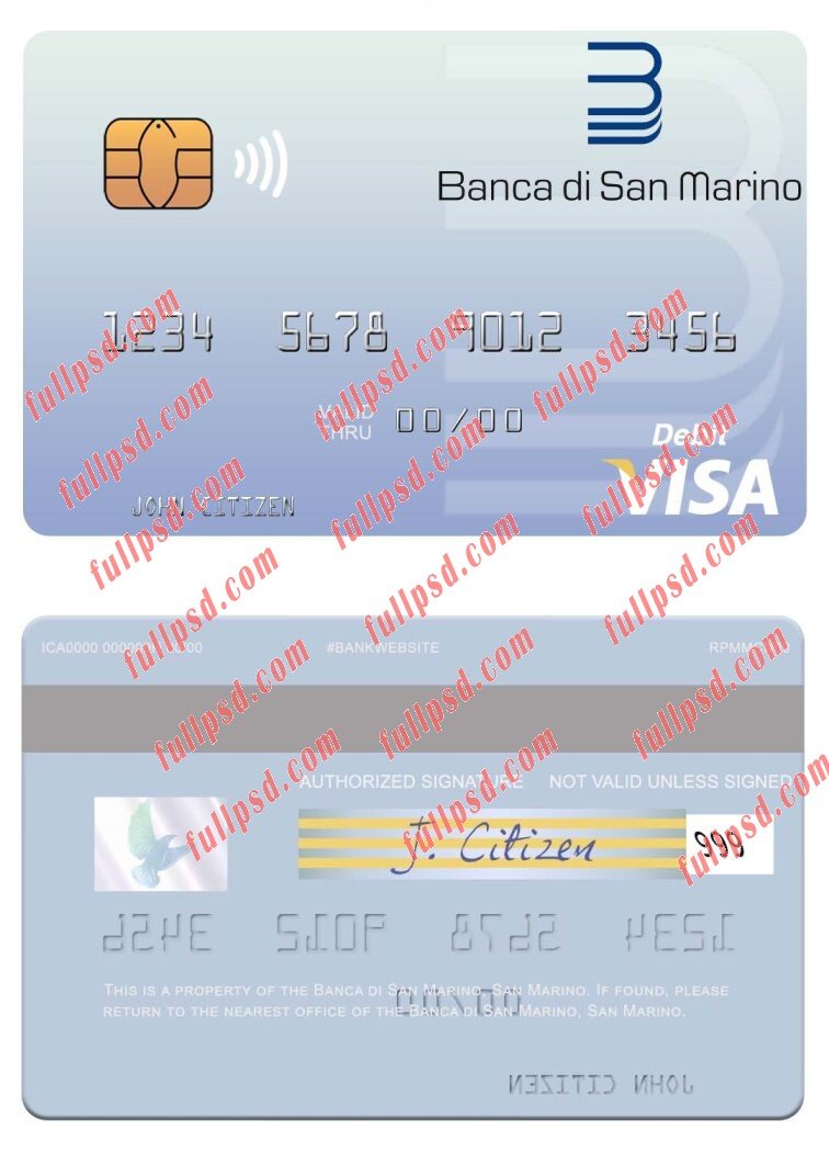 download San Marino Banca di San Marino visa debit card psd template