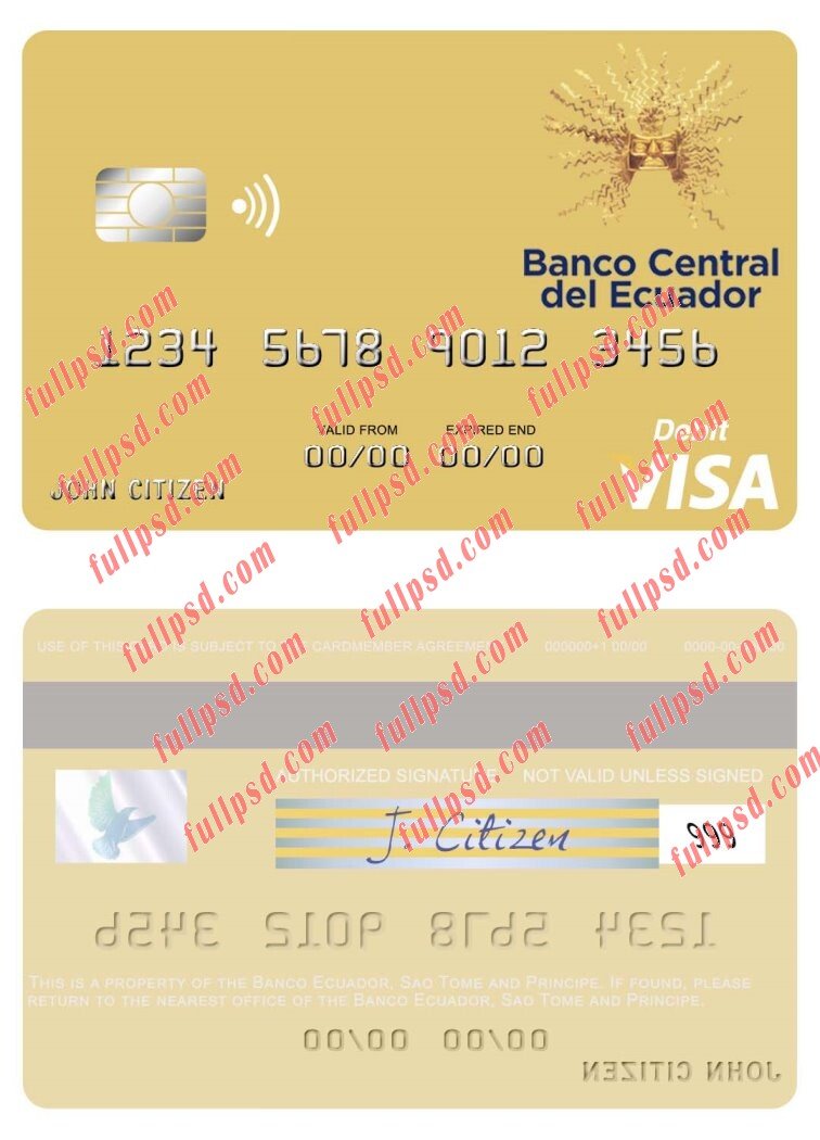 download Sao Tome and Principe Banco Ecuador visa debit card psd template