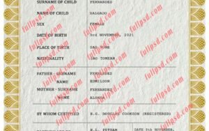 download Sao Tome and Principe Birth certificate PSD Template fully editable