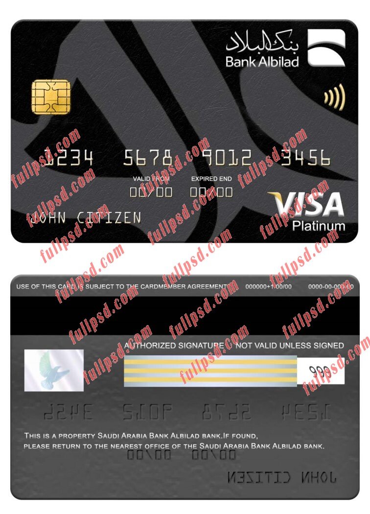 download Saudi Arabia Bank Albilad bank visa platinum card psd template