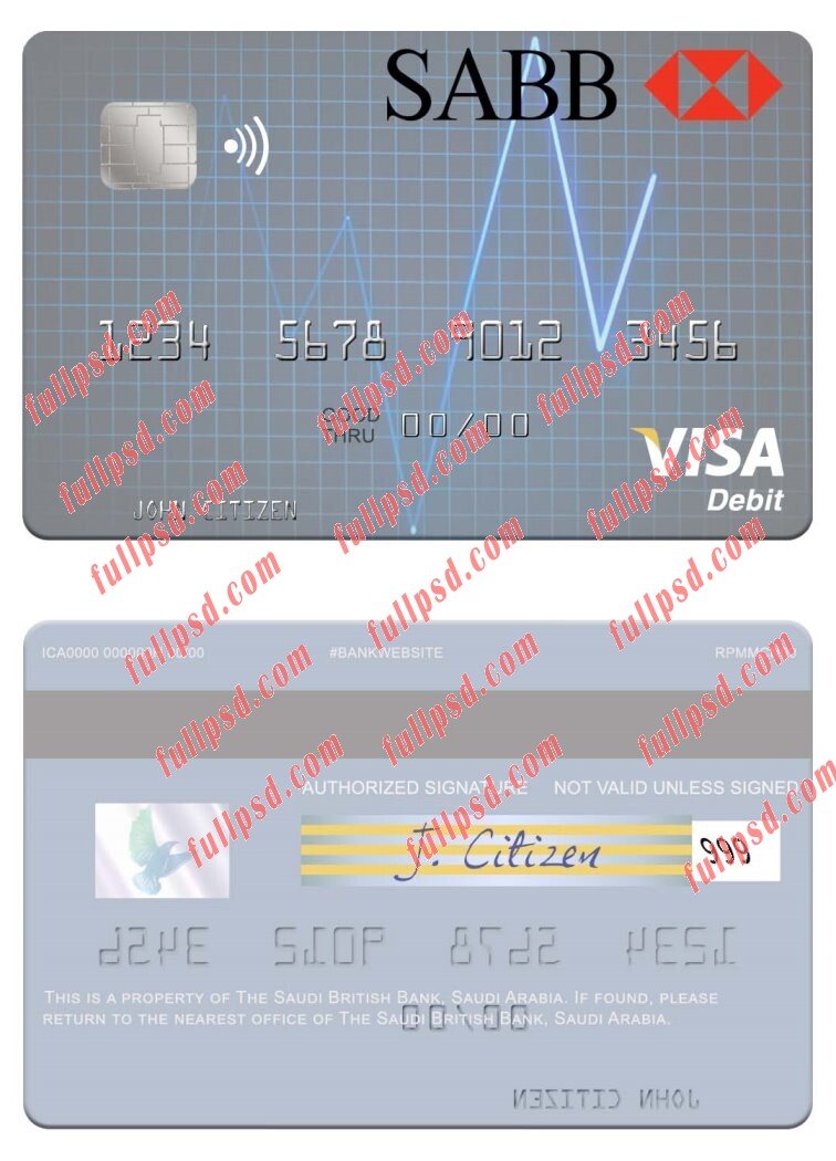 download Saudi Arabia The Saudi British Bank visa debit card psd template
